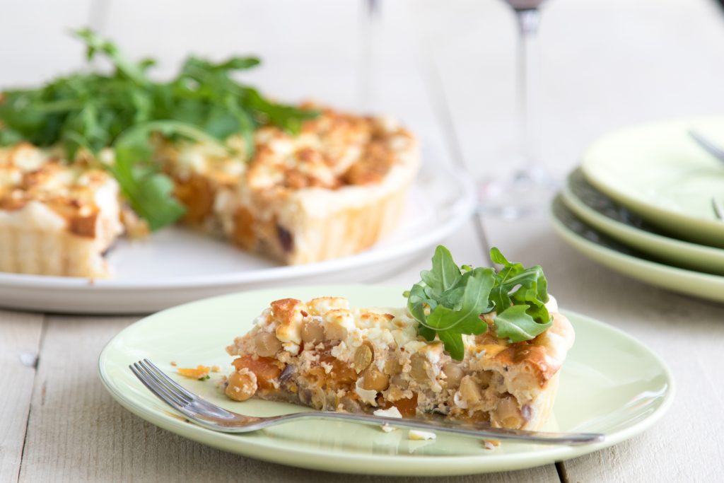 Kikkererwtenquiche met pompoen en feta